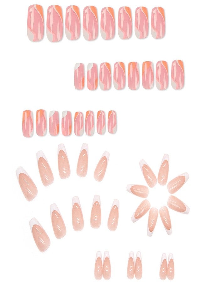 TOGZOM 144Pcs Press on Nails Medium TOGZOM Long Press on Nails Square Fake Nails Ombre Gold Foil Design French Tip False Nails Glossy Glue on Nail Stick on Nail for Women Manicure Kit 6 Packs - Image 2